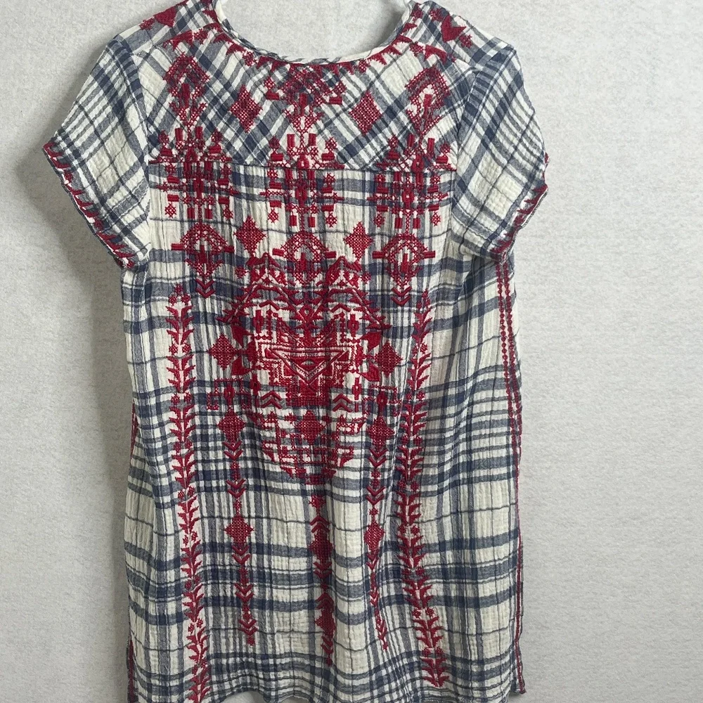 Johnny Was Workshop Embroidered Plaid Boho Top Size Small - Picture 2 of 5